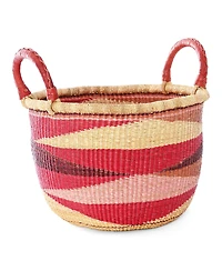 African Modern, Triangle Design Bolga Basket with Leather Handles