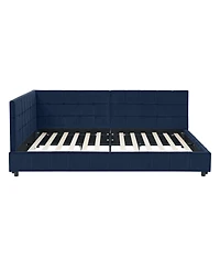 Rainsken Full Daybed L-Shaped, Modern Velvet Upholstered Sofa Day Bed, with Wood Slats, for Living Room Bedroom Guest Room, No Box Spring Needed