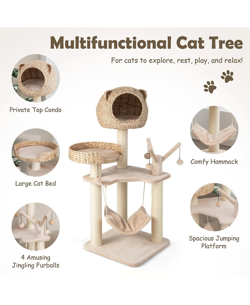 Cozito Cat Tree Multi-Level with Condo Hammock and Hanging Balls