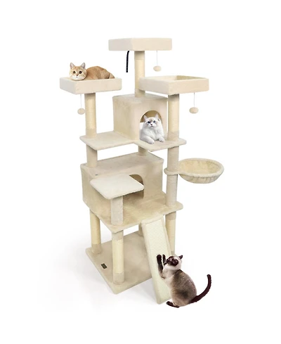 Cozito Cat Tree 65 inch with 3 Upholstered Perches and 2 Condos