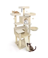 Cozito Cat Tree 65 inch with 3 Upholstered Perches and 2 Condos