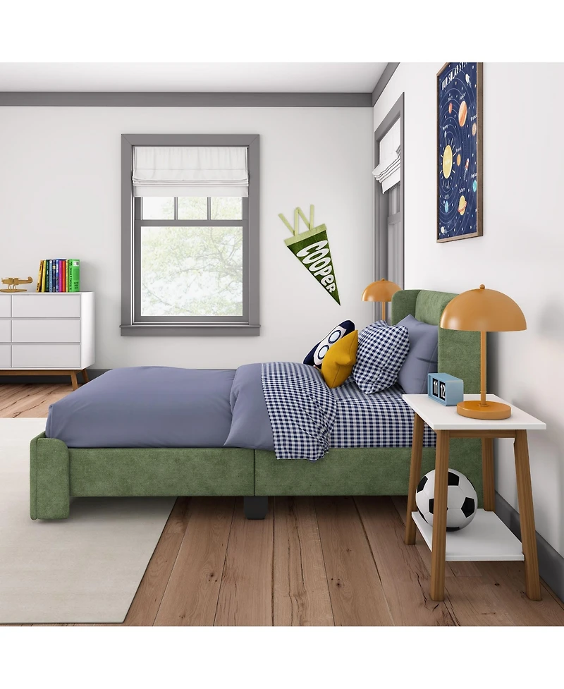 Max & Lily Upholstered Bed with Rectangular Headboard Drawer Side Storage