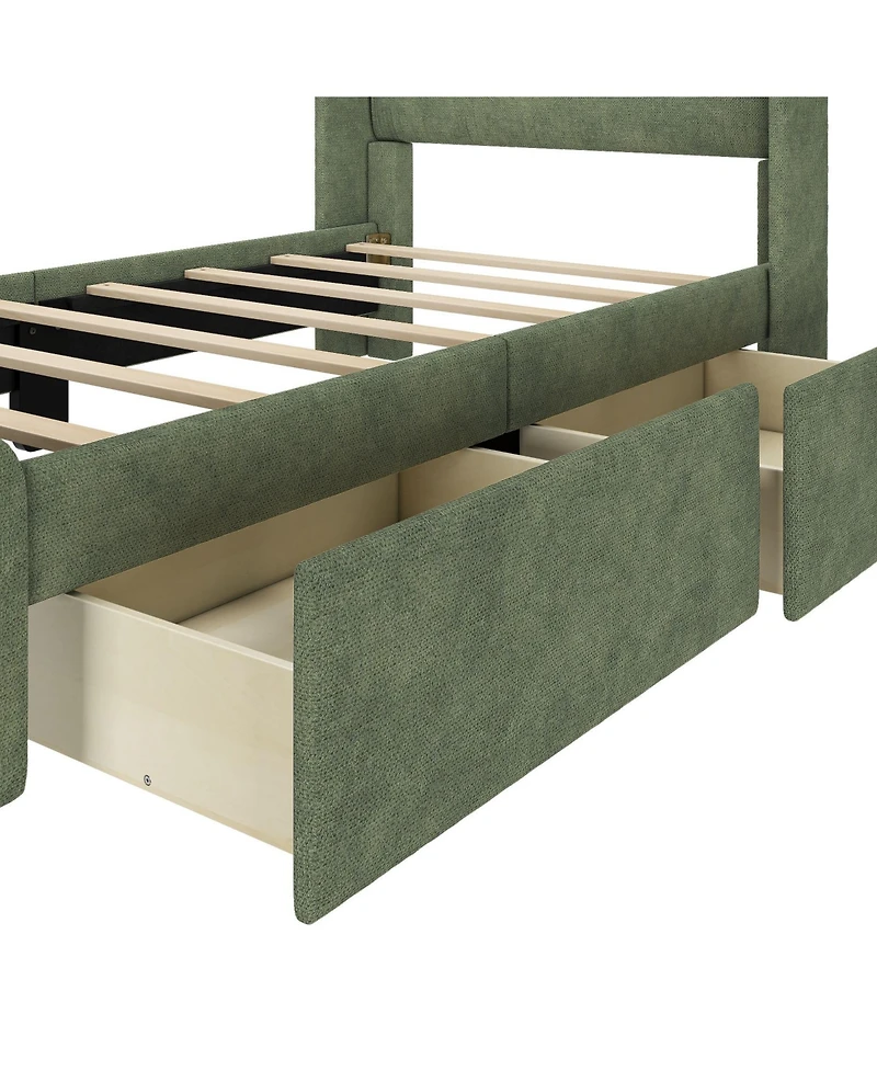 Max & Lily Upholstered Bed with Rectangular Headboard Drawer Side Storage