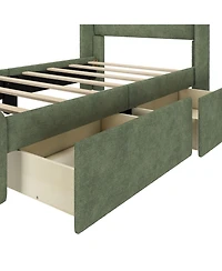 Max & Lily Upholstered Bed with Rectangular Headboard Drawer Side Storage