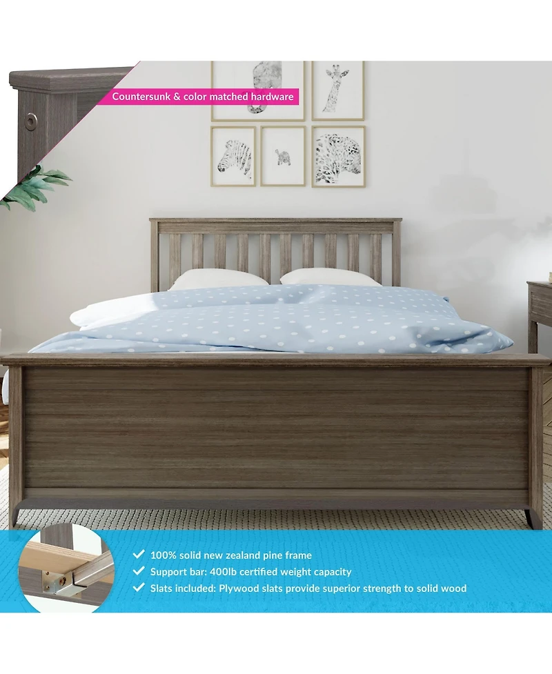 Max & Lily Bed Frame with Headboard, Solid Wood Platform for Kids