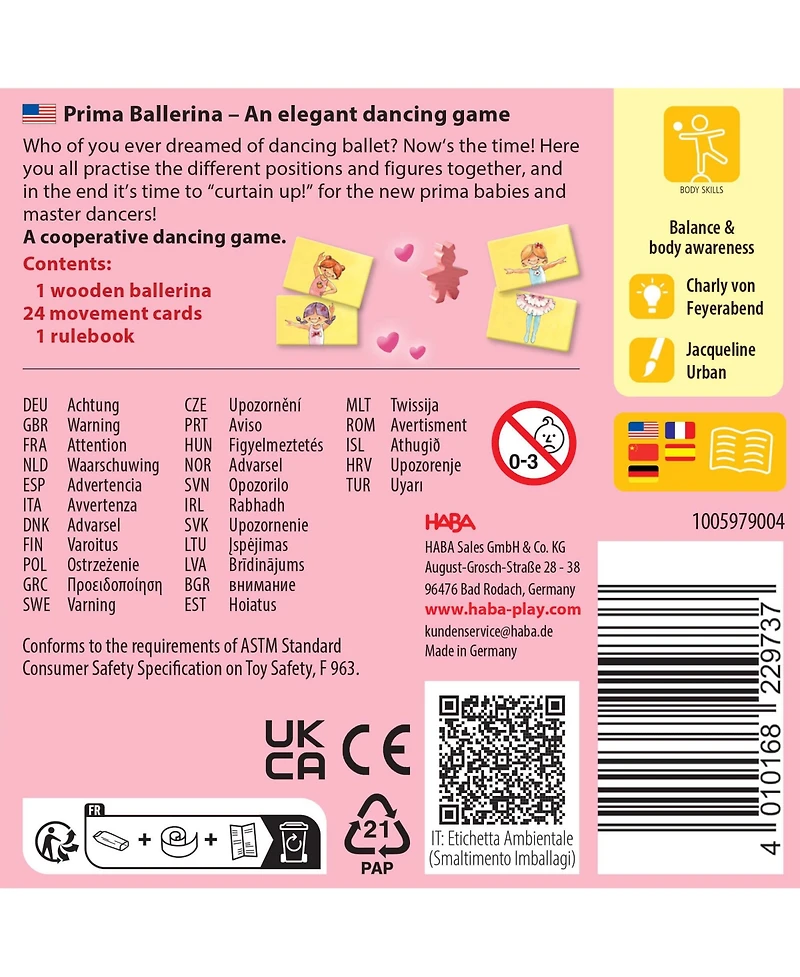 Haba Prima Ballerina Mini Game: Perfect Travel Games for Kids Ages 4-6, Ideal Ballerina Gifts and Fun Board Games for Kids