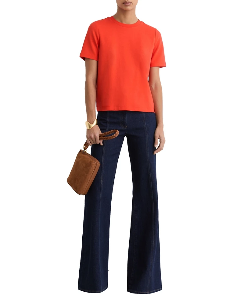 Reiss Women's Stretch-Cotton Ribbed-Neck T-Shirt