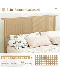 Slickblue Bed Frame with Rattan Headboard, Sturdy Platform Bed for Bedroom