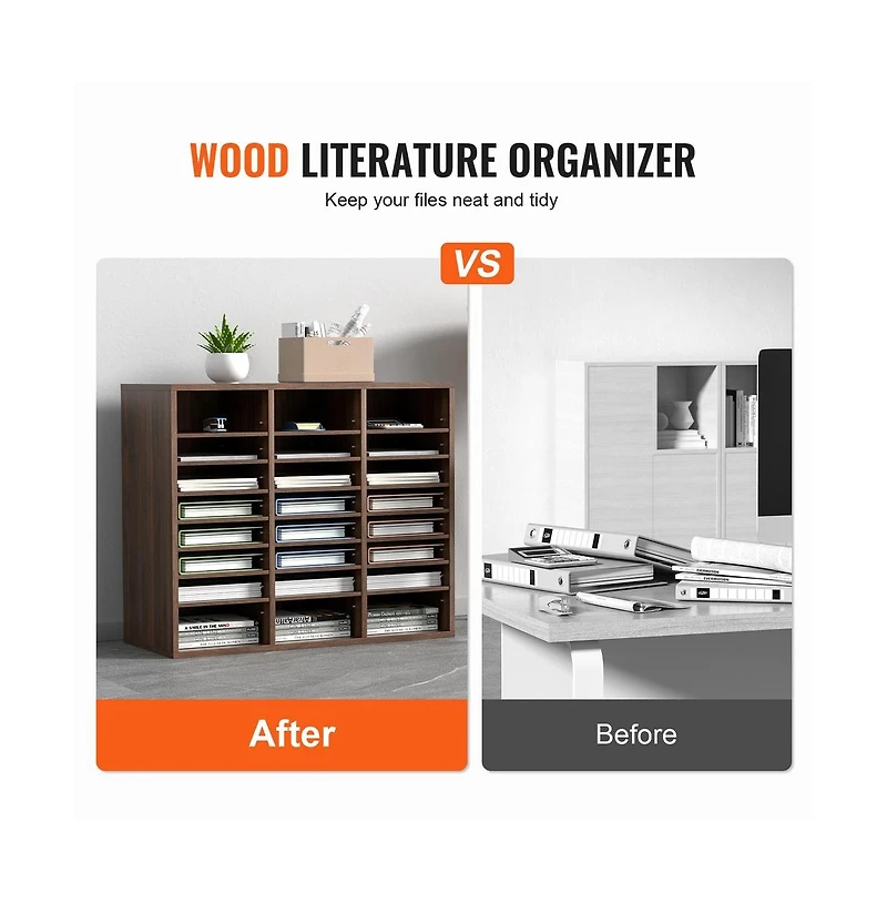 Sugift 24-Compartment Literature Organizer with Adjustable Shelves, Wood Mail Sorter for Office and Classroom