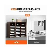 Sugift 24-Compartment Literature Organizer with Adjustable Shelves, Wood Mail Sorter for Office and Classroom