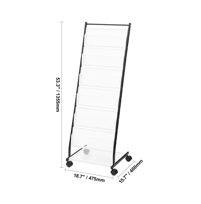 Sugift 6-Tier Brochure Display Rack on Wheels, Iron Floor Standing Literature Holder