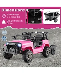 Mecale Kids Ride On Utv Car with Detachable Trailer 12V Battery Powered Ride On Truck-Pink