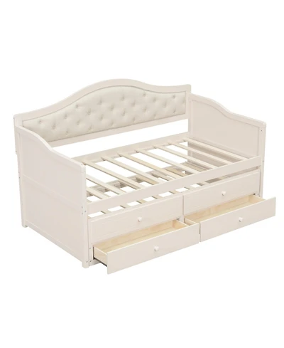 Clihome Twin Daybed with 2 Storage Drawers, Wooden Sofa Bed Upholstered Button Tufted Backrest for Living Room