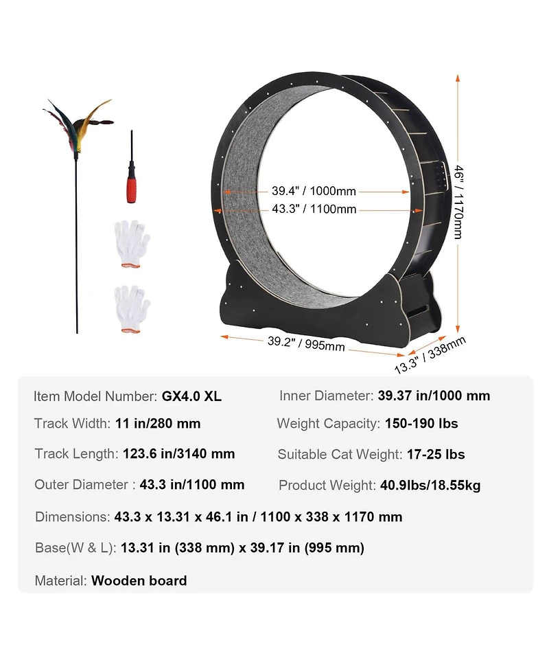 Cozito Cat Exercise Wheel 43 in Wooden Treadmill with Carpet