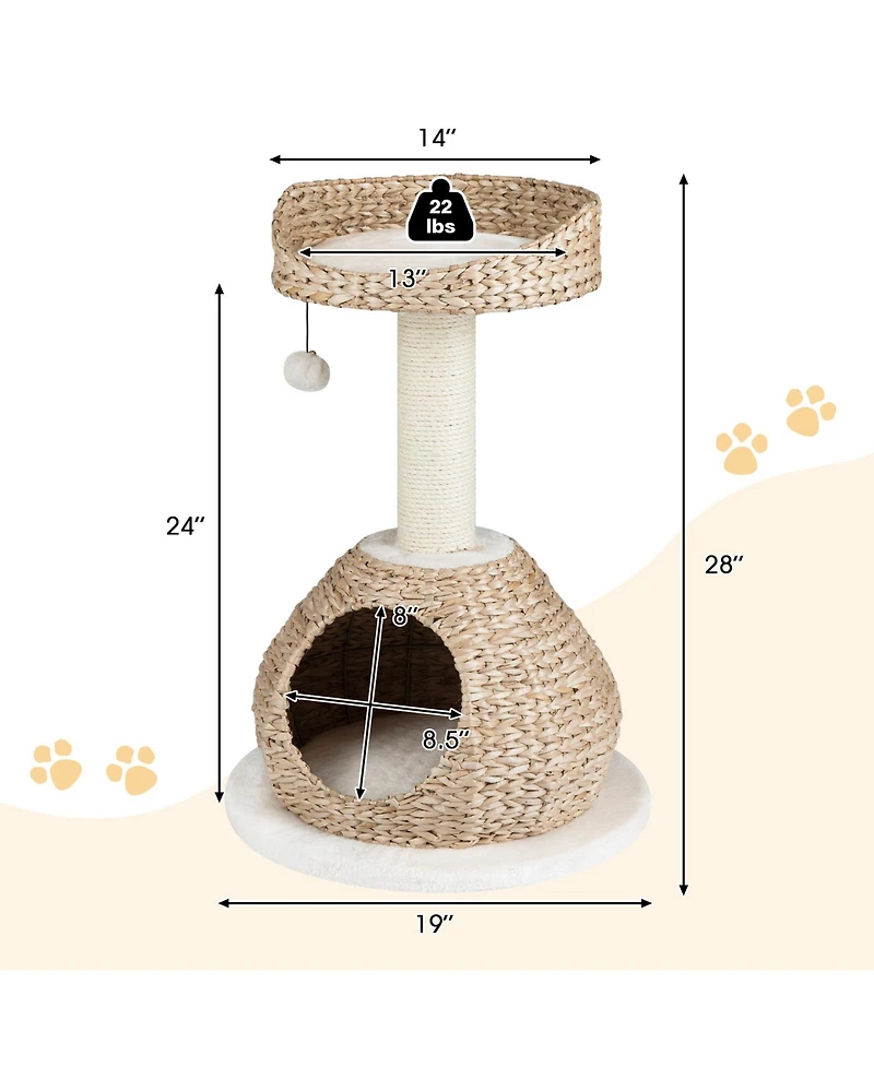 Cozito Cat Tree 28 inch Handmade Woven with Jump Platform