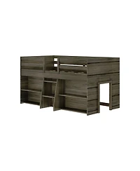 Max & Lily Solid Wood Modern Farmhouse Low Loft Bed, Bed Frame for Kids with 2 Bookcases