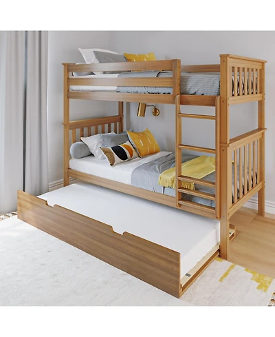 Max & Lily Solid Wood Bunk Bed with Storage Trundle for Kids