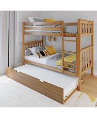 Max & Lily Solid Wood Bunk Bed with Storage Trundle for Kids