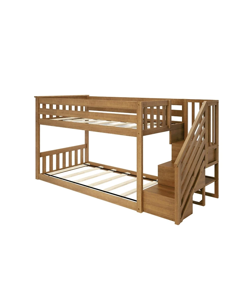 Max & Lily Solid Wood Low Bunk Bed for Kids with Staircase