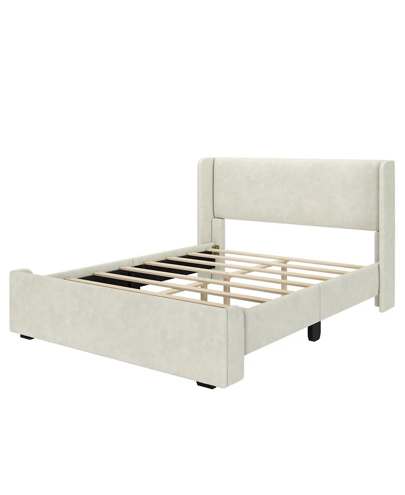 Max & Lily Full Upholstered Rectangular Headboard Platform Bed Frame with 2 Drawer Side Storage