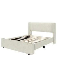 Max & Lily Full Upholstered Rectangular Headboard Platform Bed Frame with 2 Drawer Side Storage