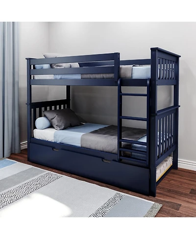 Max & Lily Solid Wood Bunk Bed with Storage Trundle for Kids