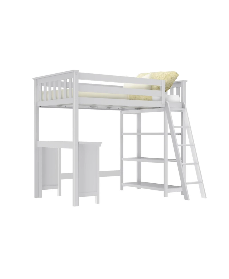 Max & Lily Loft Bed, Solid Wood High Bed with Bookcase and Desk for Kids