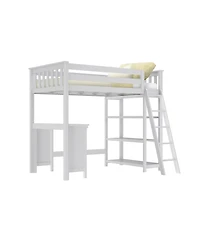 Max & Lily Loft Bed, Solid Wood High Bed with Bookcase and Desk for Kids