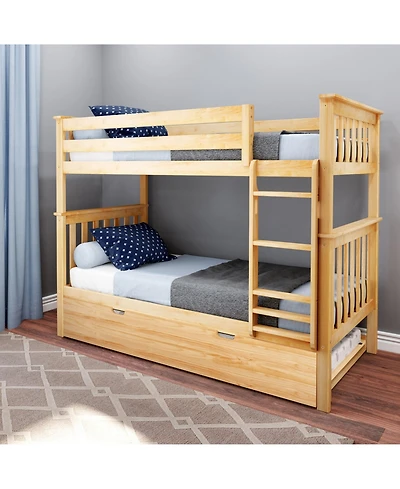 Max & Lily Solid Wood Bunk Bed with Storage Trundle for Kids