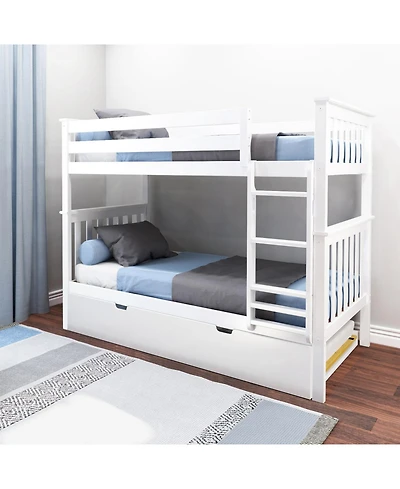 Max & Lily Solid Wood Bunk Bed with Storage Trundle for Kids