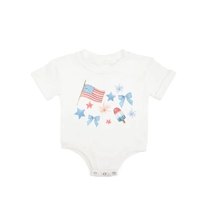 Sweet Wink Baby Girls Patriotic Watercolor Short Sleeve Romper