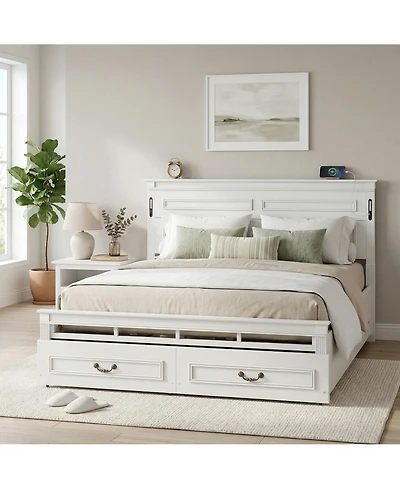Sailvan Bed with 2 Storage Drawers, Led Lights, Usb Charging Station