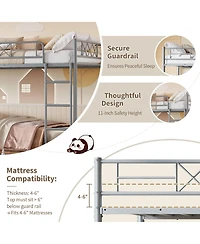 Heavy Duty Twin Over Bunk Bed for Adults and Teens - Metal Frame with Stairs, Full-Length Guardrail, Space-Saving, No Box Spring Needed
