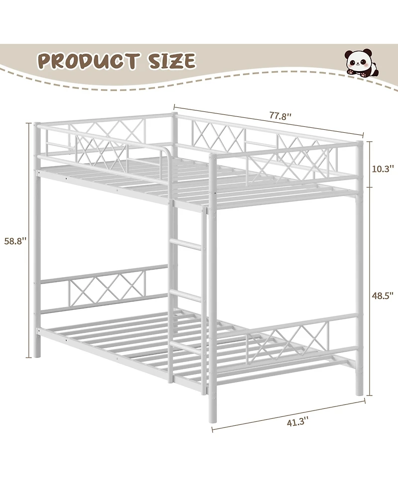 Heavy Duty Twin Over Bunk Bed for Adults and Teens - Metal Frame with Stairs, Full-Length Guardrail, Space-Saving, No Box Spring Needed