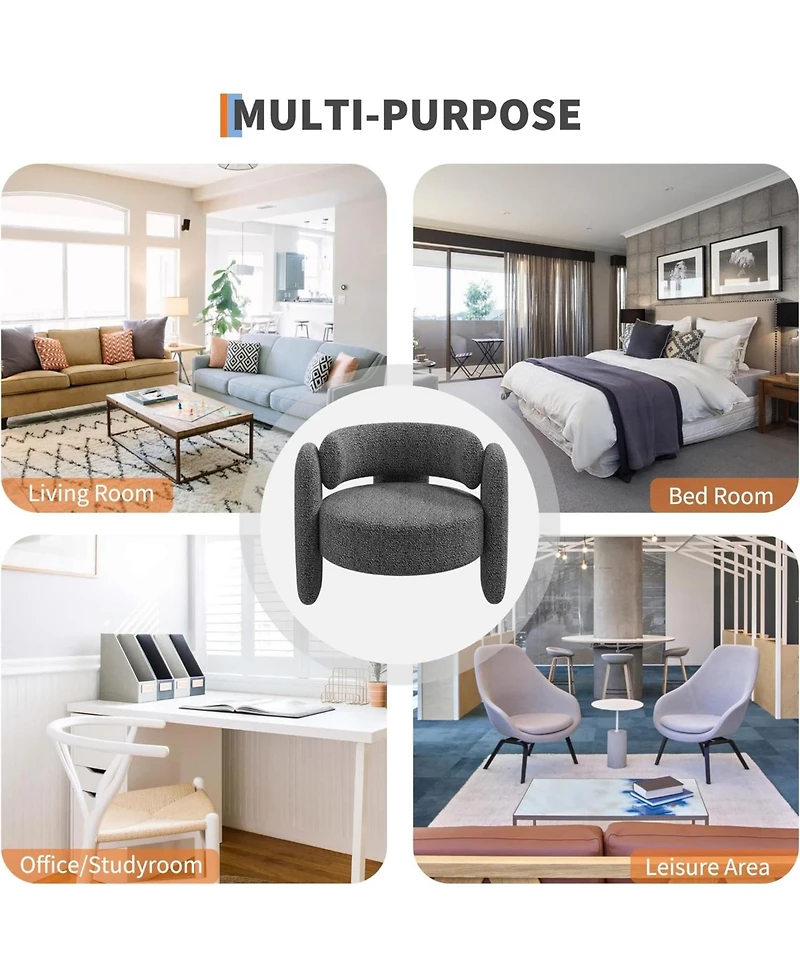 gaomon Modern Chenille Accent Chair Set of 2 Mid-Century Upholstered Living Room Chair Cozy Round Armrest Chair With Open Back for Bedroom/Office/Cafe