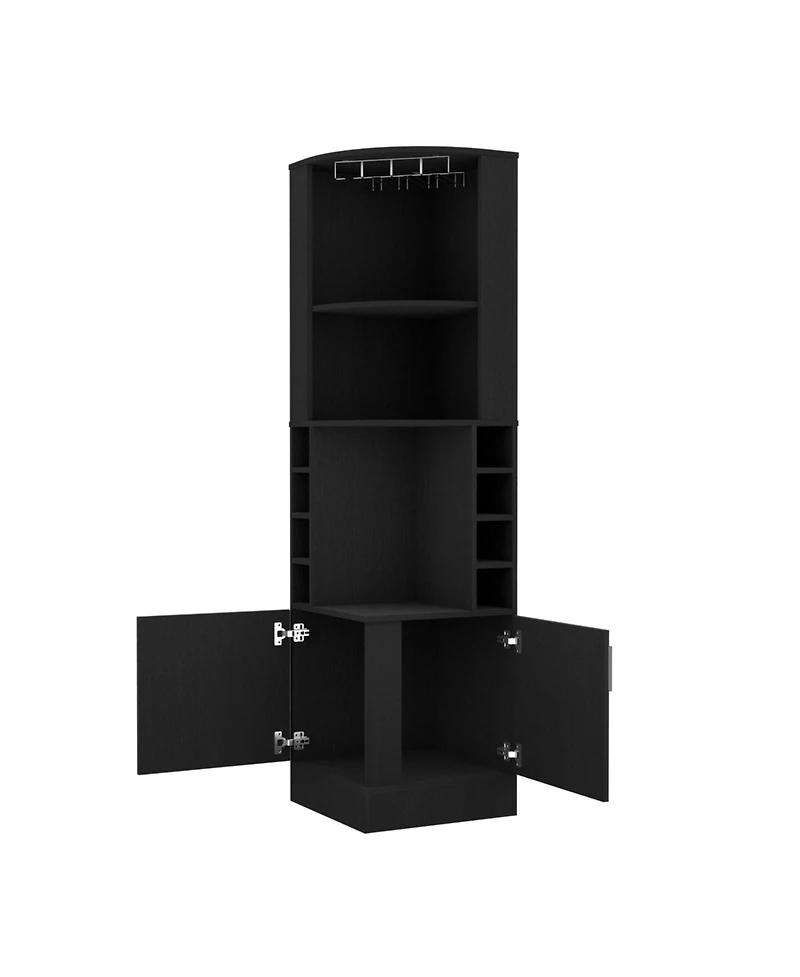Flynama Corner Bar Cabinet with Double Door, Glass Rack and 8 Built-in Wine Rack
