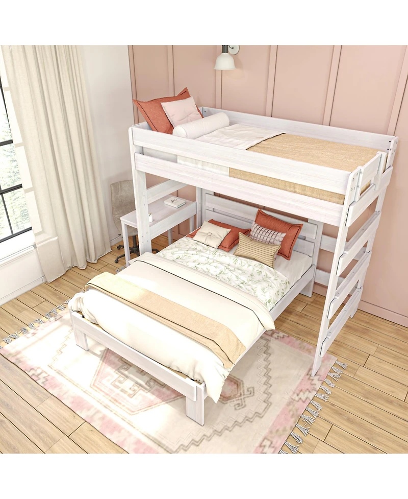 Max & Lily Farmhouse Twin over Full L-Shaped Bunk Bed with Desk, Driftwood