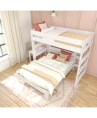 Max & Lily Farmhouse Twin over Full L-Shaped Bunk Bed with Desk, Driftwood