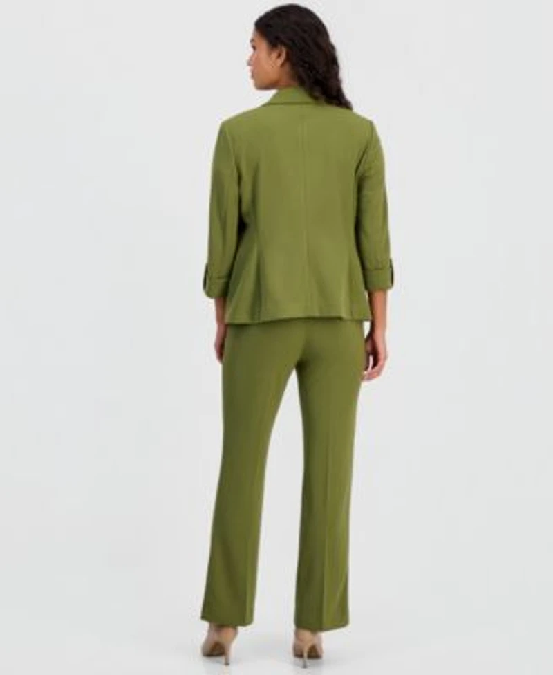 Anne Klein Essentials Petite Knit Roll Tab Blazer Pull On Knit Trousers