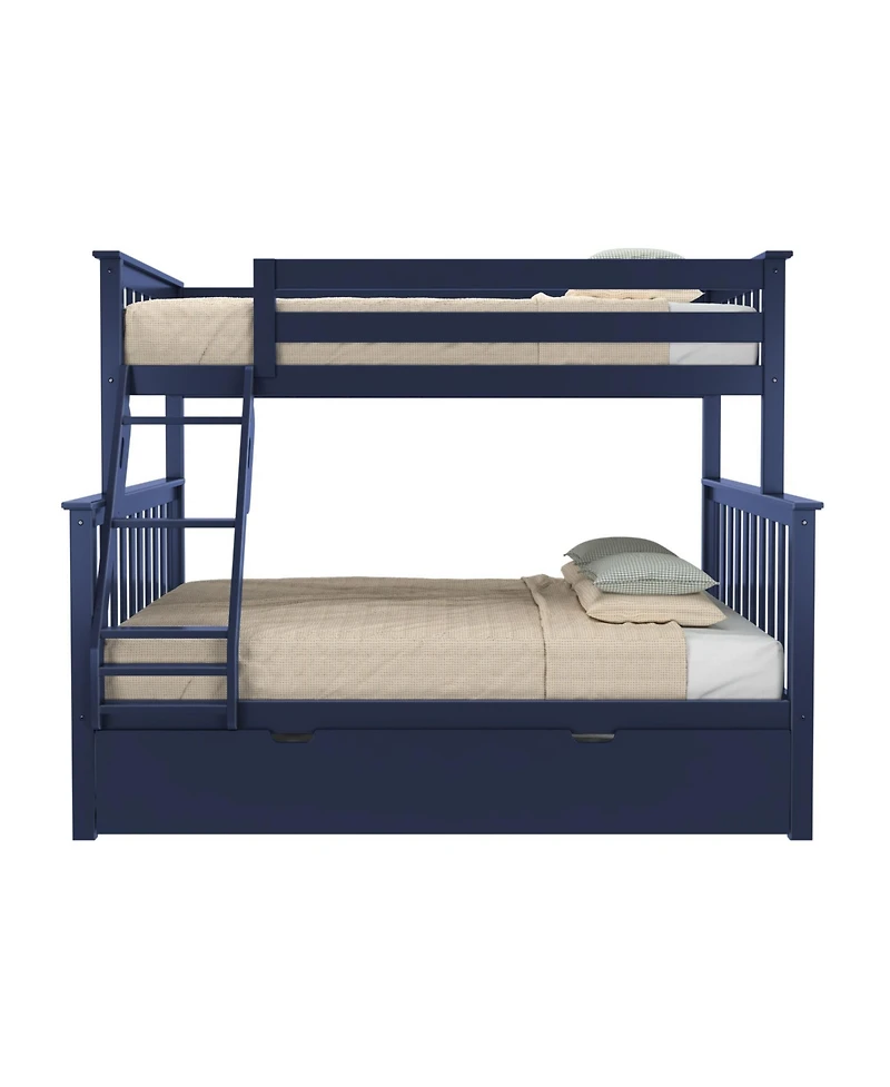 Max & Lily Solid Wood Bunk Bed, Twin over Full with Storage Trundle and Ladder for Kids