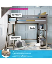 Max & Lily Solid Wood High Loft Bed,Twin Bed Frame For Kids With Bookcase and Ladder