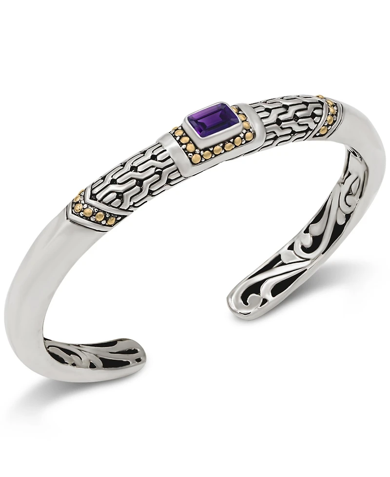 Devata Amethyst and Legian Cuff Bracelet Sterling Silver 18K Gold Accents