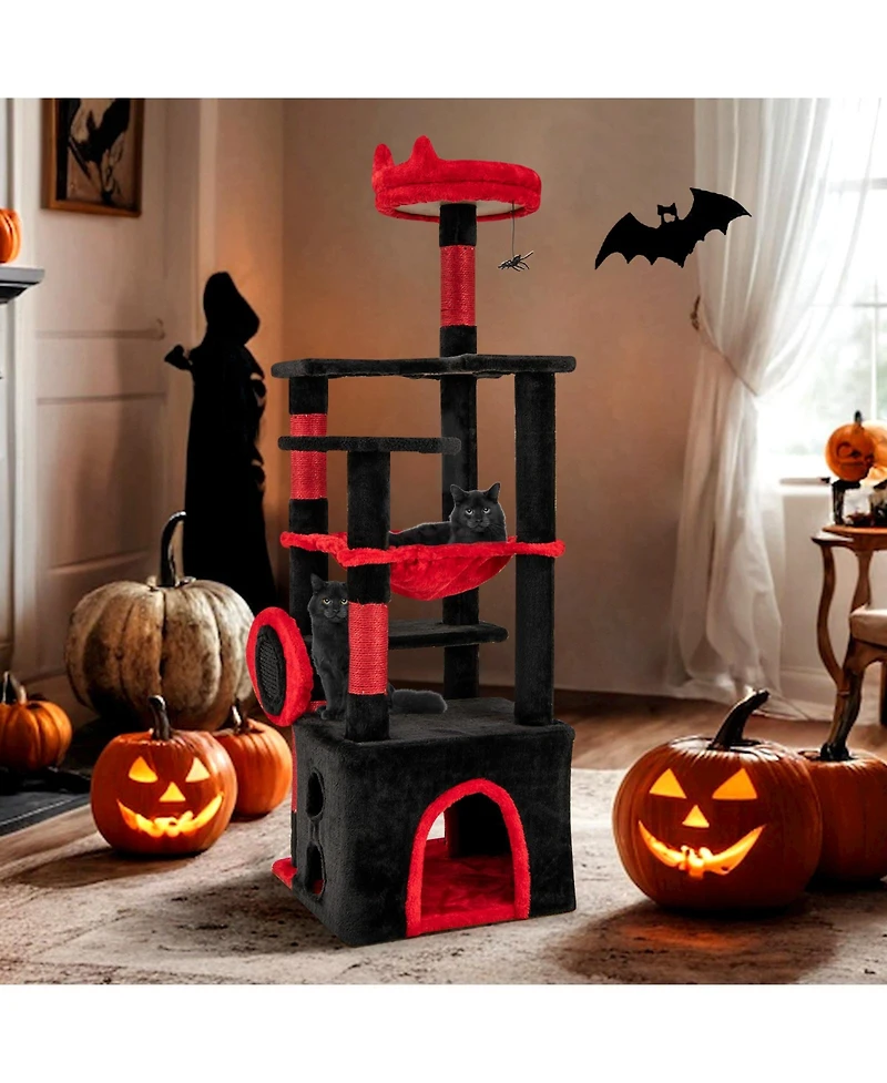 Cozito Cat Tree Gothic with Plush Perch and Spider Dangling Toy