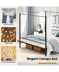 Gymax King Metal Canopy Platform Bed Frame Mattress Foundation w/ Slat Support