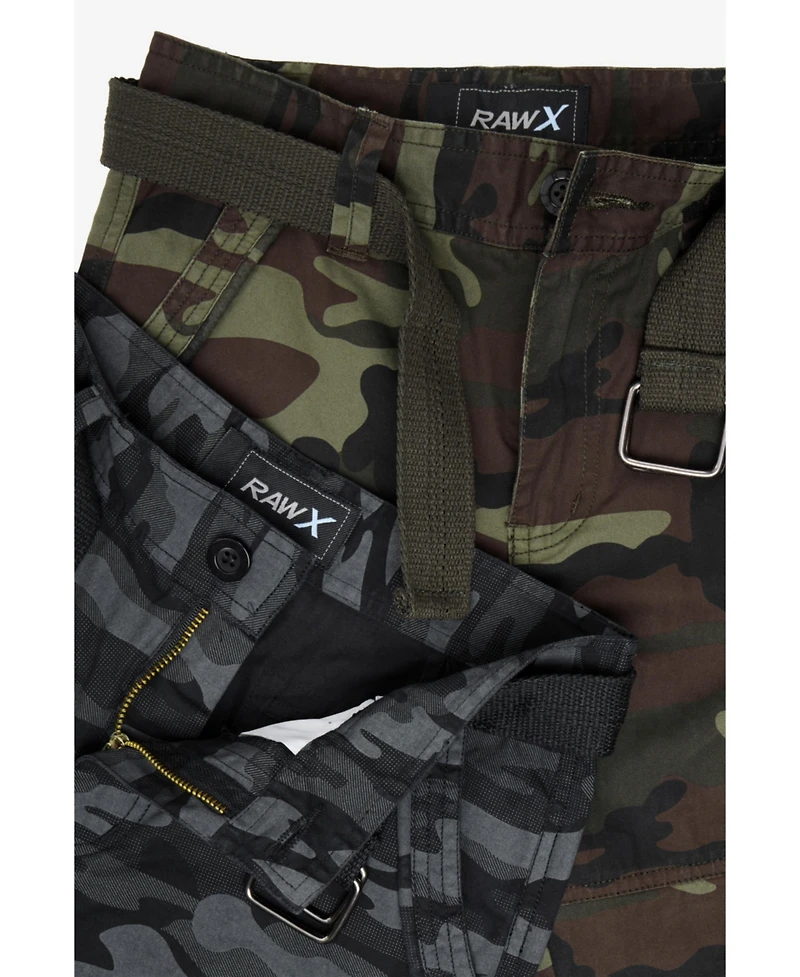 Raw X Big Boys 2 Pack Combo Belted Twill Cargo Shorts 8-18