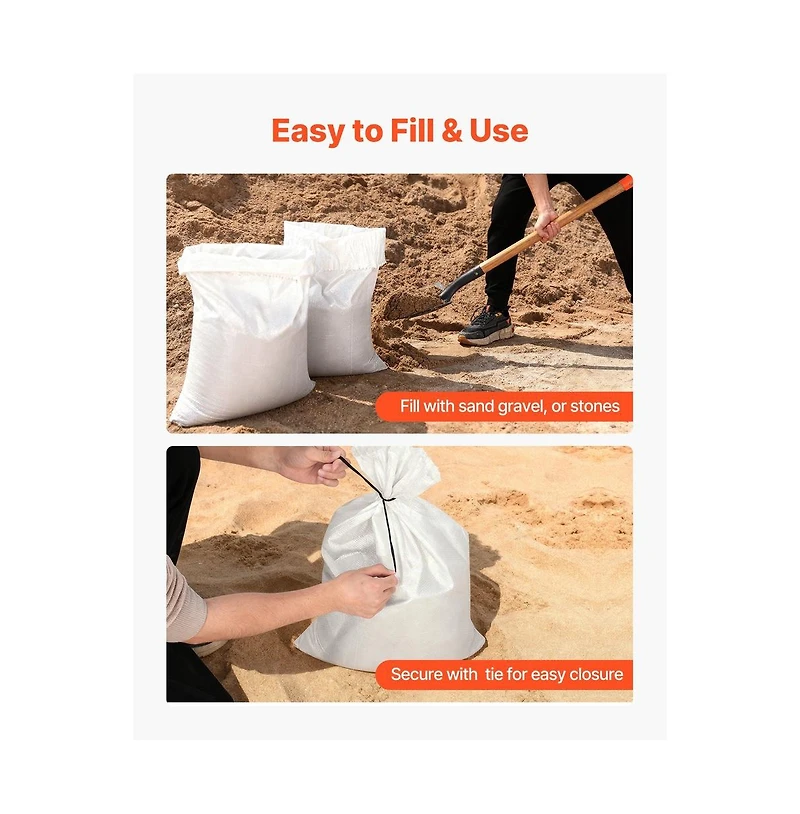Sugift Empty Sandbags 100 Packs 16 x 26 in Heavy Duty Sand Bags Sacks with Ties 50lb Capacity
