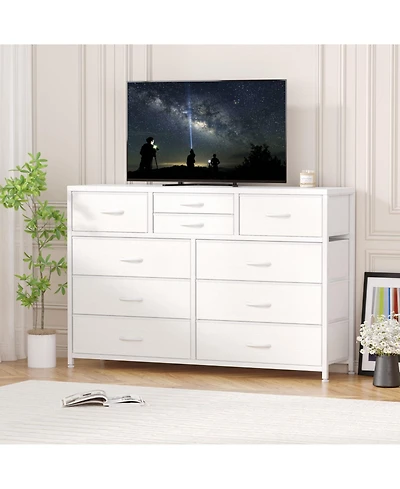gaomon Wide 10 Drawer Fabric Dresser Tv Stand, Steel Frame Storage Chest with Wood Top