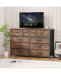 gaomon Wide 10 Drawer Fabric Dresser Tv Stand, Steel Frame Storage Chest with Wood Top