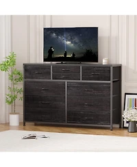 gaomon Wide 10 Drawer Fabric Dresser Tv Stand, Steel Frame Storage Chest with Wood Top