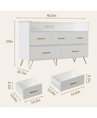 gaomon 47" 5 Drawer Dresser with Led Lights and Charging Station, Wood Storage Cabinet for Bedroom